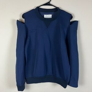 Maison Margiela Women Cut Out Shoulder Sweater Sz S Long Sleeve Blue